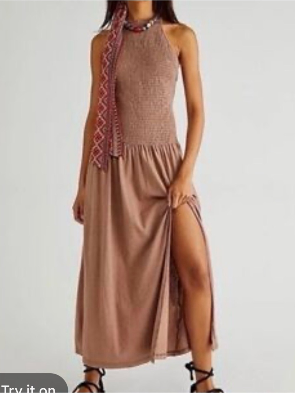 Free People Beach Smocked Racerback Maxi Dress XS Brown Bohemian Effortless